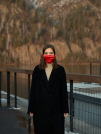 red silk face mask