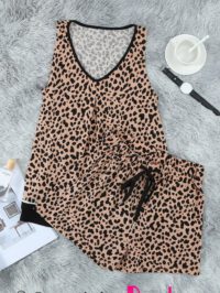 Brown Leopard Tank Top and Shorts Lounge Set