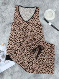 Brown Leopard Tank Top and Shorts Lounge Set