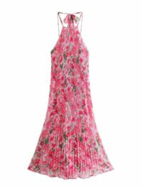 Woman Pink Halter Print Long Dress