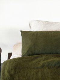Set of Softened Linen Bedding with Zipper in Moss Green